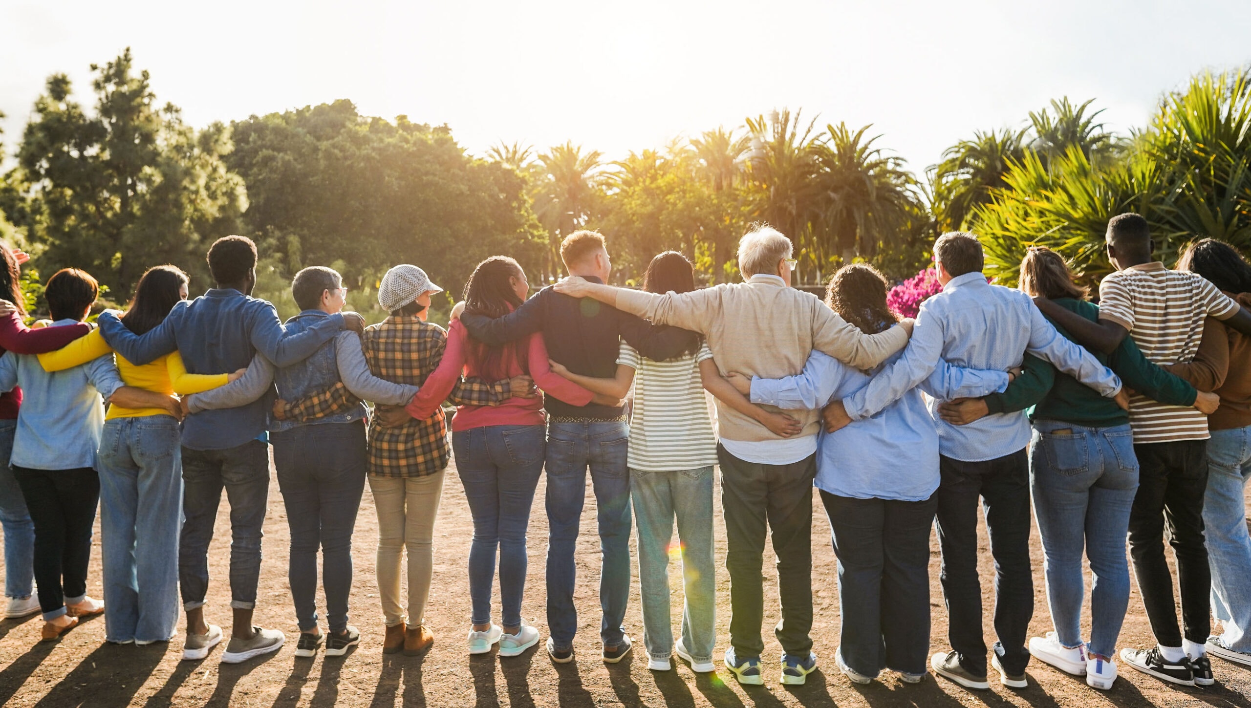 Community of diverse people united outdoors